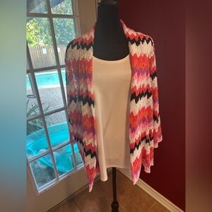 Alfred Dunner Women’s Size L Multicolor Chevron Knit Twinset Top Tank Cardigan